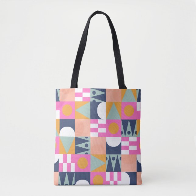 Bolsa Tote Bloqueio de cor africano, padrão geométrico. (Frente)