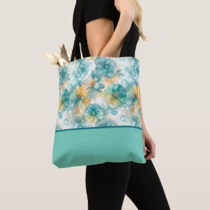 Bolsa Tote Bloqueio de Cor do Álcool das Flores Teais e Amare