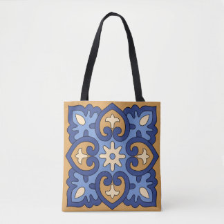 Bolsa Tote Blue and Gold Geometric Floral