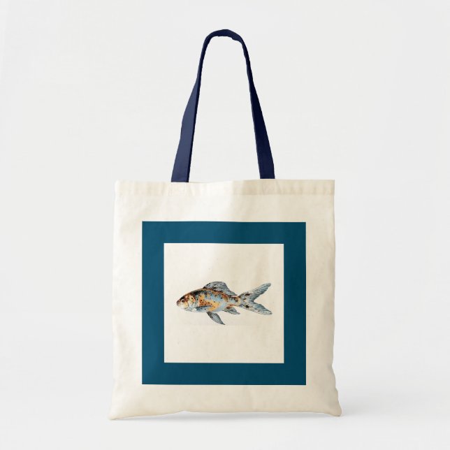 Bolsa Tote Blue and Orange Shubunkin Goldfish Art (Frente)