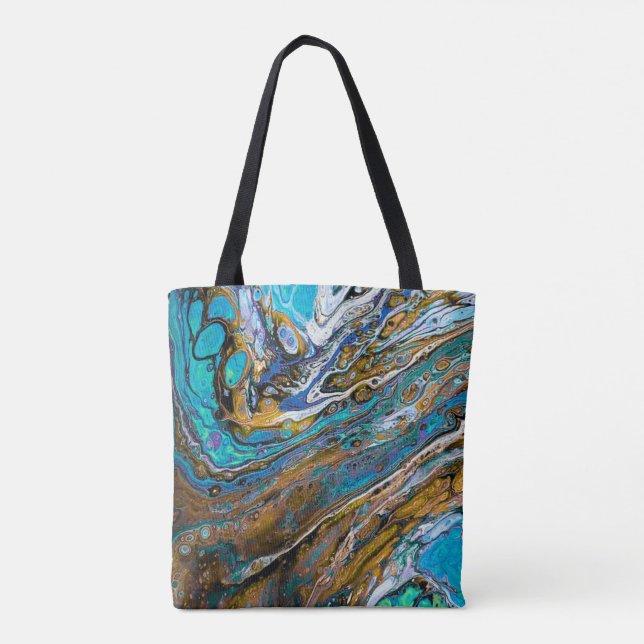 Bolsa Tote Blue Beach, River water and stones abstrato art (Verso)
