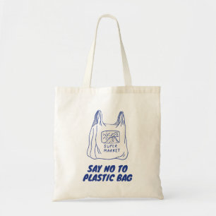 Bolsa Tote Blue Beige Diz Não À Ilustração De Citação Plástic