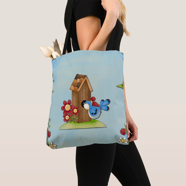 Bolsa Tote Blue Bird Birhouse (Criador carregado)