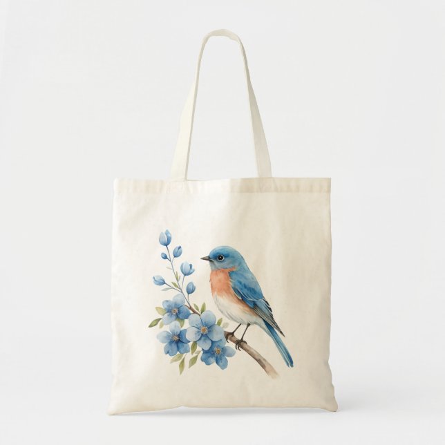 Bolsa Tote Blue bird with blue flowers (Frente)