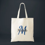 Bolsa Tote Blue & Black Simple Monogram Classic Trendy<br><div class="desc">Simple design with a custom monogram first initial and first name</div>