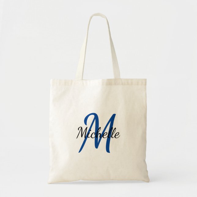 Bolsa Tote Blue & Black Simple Monogram Classic Trendy (Frente)
