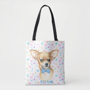 Bolsa Tote Blue Bowtie Chihuahua personalizado