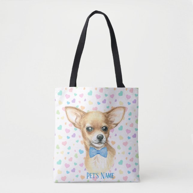 Bolsa Tote Blue Bowtie Chihuahua personalizado (Frente)