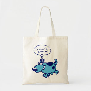 Bolsa Tote Blue Cartoon Dog pensando em osso