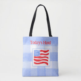 Bolsa Tote Blue Check Watercolor USA Flag 