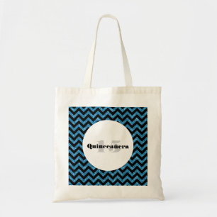 Bolsa Tote Blue Chevron Glitter Quinceañera Tote Bag