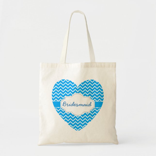 Bolsa Tote Blue Chevron Monogramas Heart com Faixa A06D (Frente)