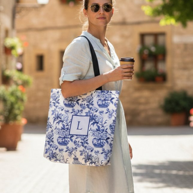 Bolsa Tote Blue Chinoiserie Monogram  (Criador carregado)