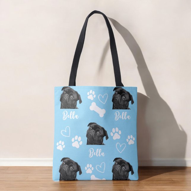 Bolsa Tote Blue Custom Paw Print Dog Lover Pet Photo (Criador carregado)