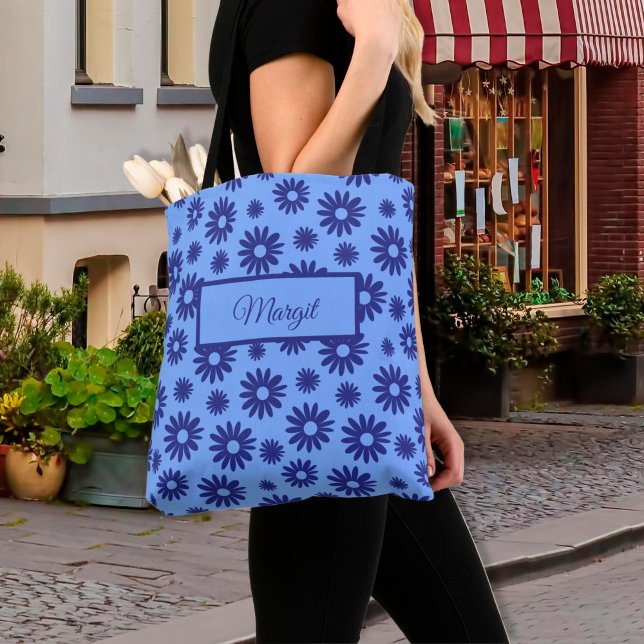 Bolsa Tote Blue Daisy Flower Pattern (Criador carregado)
