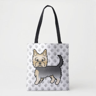 Bolsa Tote Blue E Dourado Yorkshire Terrier Cartoon Dog & Paw