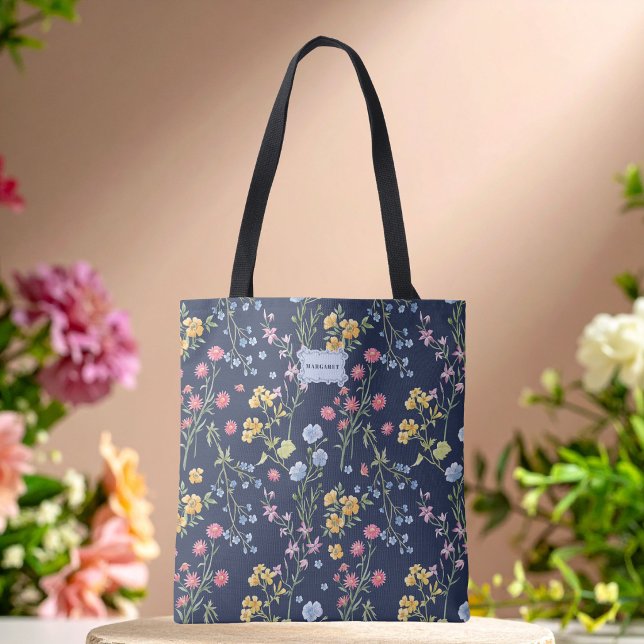 Bolsa Tote Blue Floral Bow Chic Trendy unique (Criador carregado)