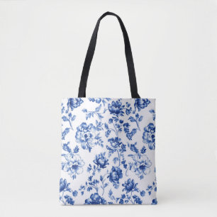 Bolsa Tote Blue Floral delfsoftware vintage estilo botânico
