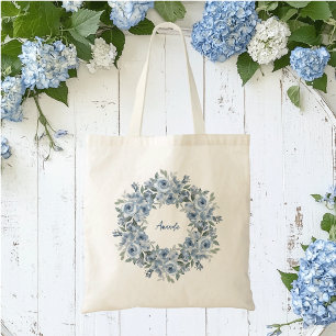 Bolsa Tote Blue Floral Wreath e Arco personalizados
