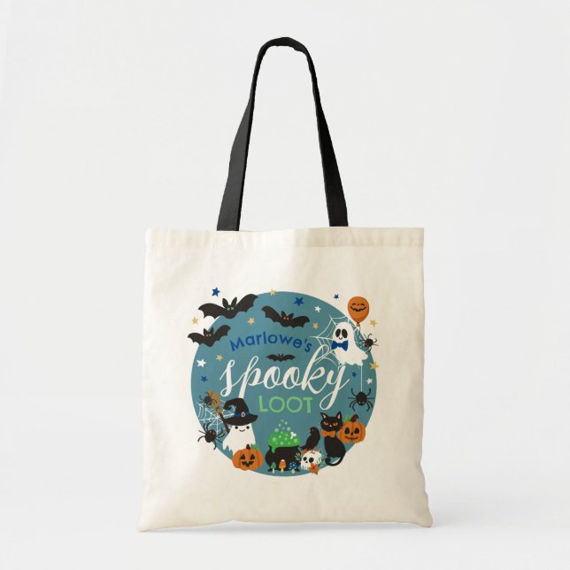 Bolsa Tote Blue Ghosts Bats Spooky Boys Halloween (Frente)