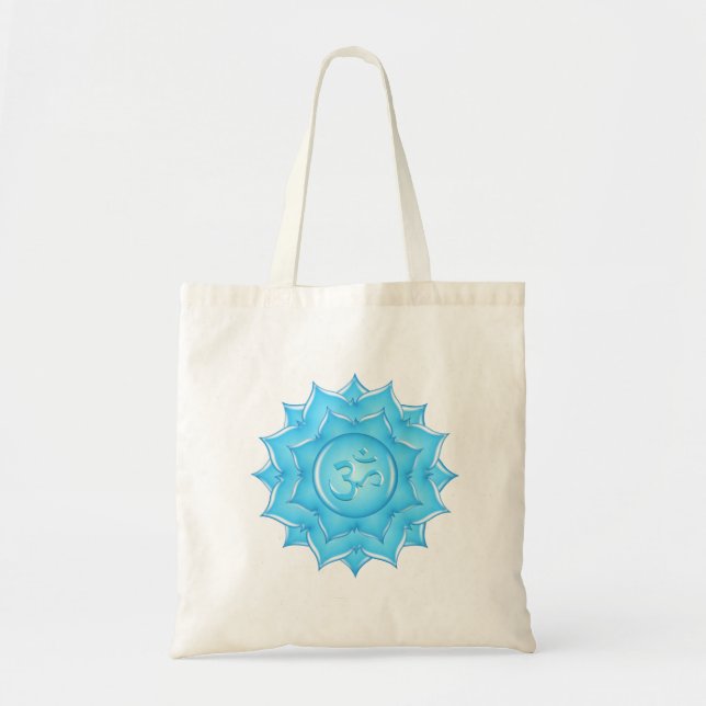 Bolsa Tote Blue Glass Lotus Flower Om Symbol Drawing (Frente)