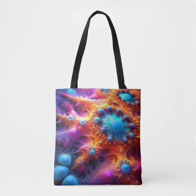 Bolsa Tote Blue Gold & Purple Psychedelic Fractal (Frente)