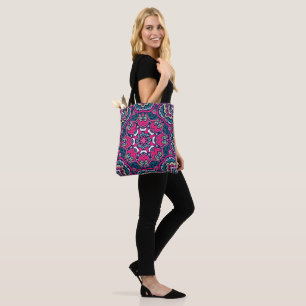 Bolsa Tote Blue, Green, Pinks e Purple Geométrico Mandala