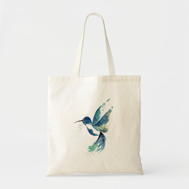 Bolsa Tote Blue Hummingbird Watercolor (Frente)