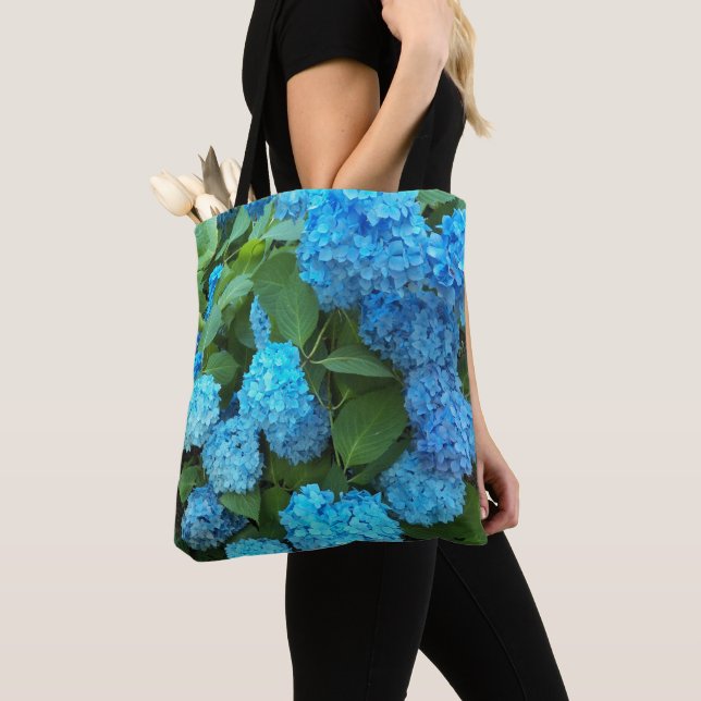 Bolsa Tote Blue Hydrangea Blooms Floral (Close Up)