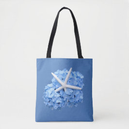 Bolsa Tote Blue Hydrangea Starfish Dag de Casamento de Praia