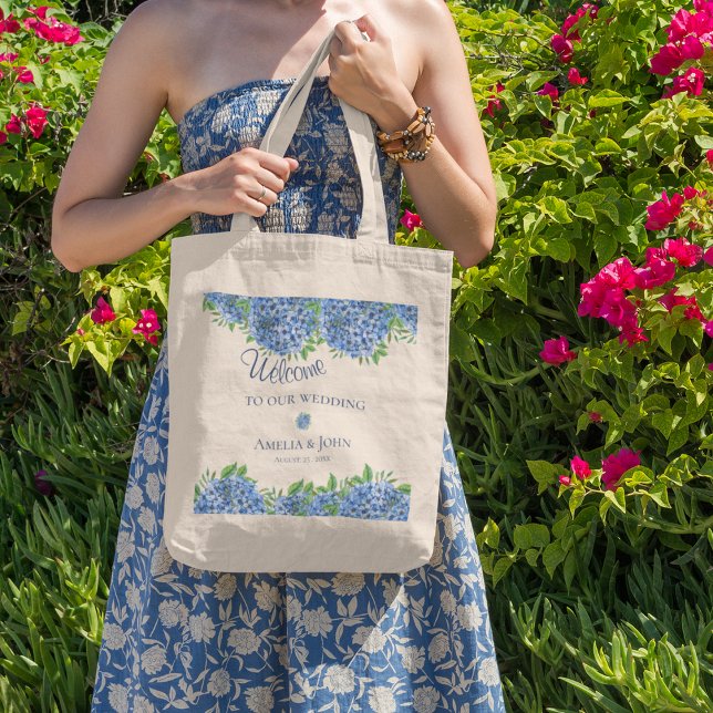 Bolsa Tote Blue Hydrangeas Watercolor Wedding Bag (Criador carregado)
