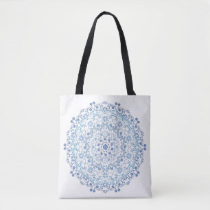 Bolsa Tote Blue Mandala em saco branco