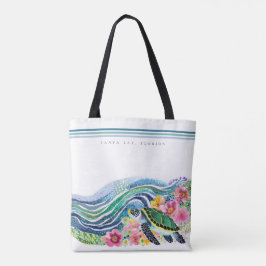 Bolsa Tote Blue Marine Happy Turtle & Waves Personalizado