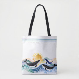 Bolsa Tote Blue Marine Happy Whales & Waves Personalizado