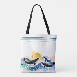 Bolsa Tote Blue Marine Happy Whales & Waves Personalizado