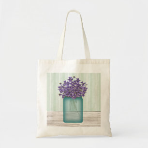 Bolsa Tote Blue Mason Jar Of Violets Bag