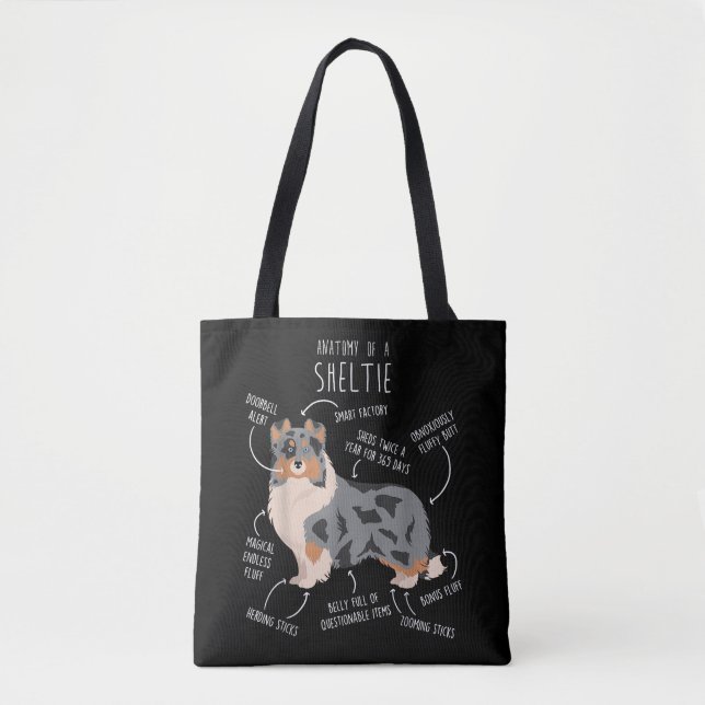 Bolsa Tote Blue Merle Sheltie Shetland Sheepdog Anatomia, Fun (Frente)