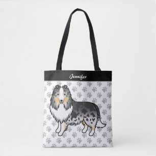 Bolsa Tote Blue Merle Shetland Sheepdog Cartoon Dog & Name