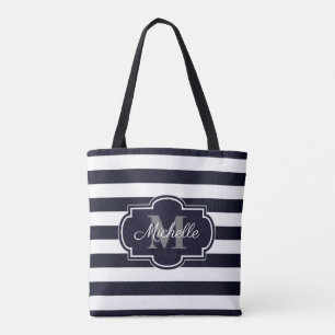 Bolsa Tote Blue Navy Stripes Pattern