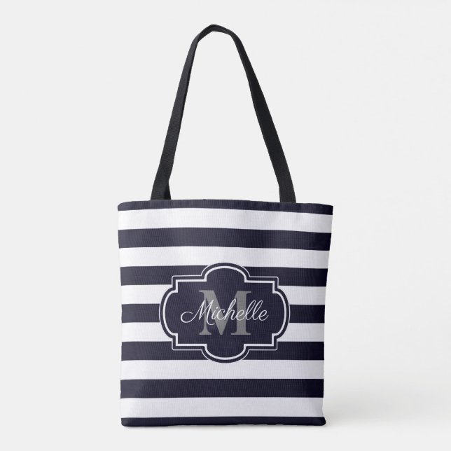 Bolsa Tote Blue Navy Stripes Pattern (Verso)