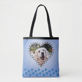 Bolsa Tote Blue Ombre Heart Paw Imprime Cachorro Personalizad