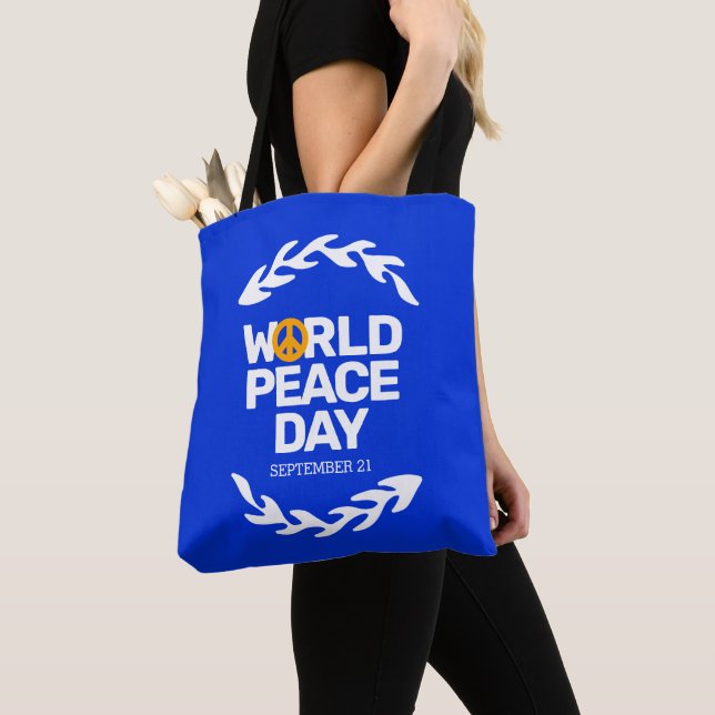 Bolsa Tote Blue Orange World Peace Day Sign (Close Up)