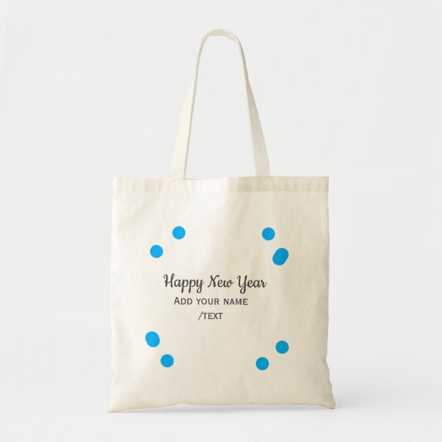 Bolsa Tote Blue polkadots happy new year add name messasimple (Frente)