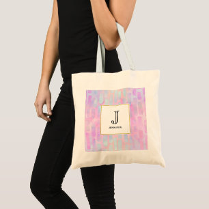 Bolsa Tote Blue Rectangle Shapes on Pink Background  Monogram