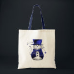 Bolsa Tote Blue Snowman Christmas<br><div class="desc">Um bonitinho bonitinho de neve azul para o Natal num saco de presentes festivos.</div>