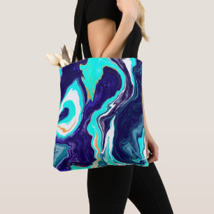 Bolsa Tote Blue TeOcean Swirls Marble Fluid Art