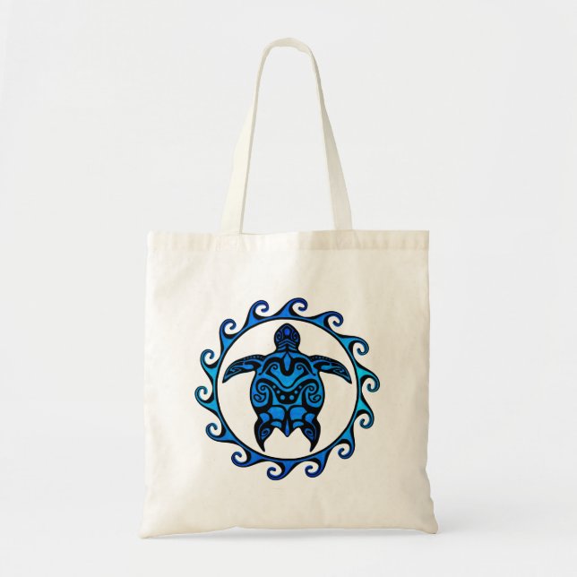 Bolsa Tote Blue Tribal Turtle Sun (Frente)