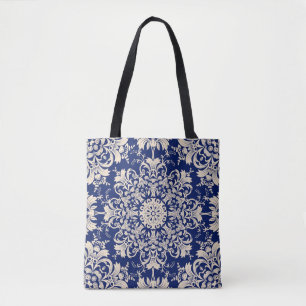 Bolsa Tote Blue Vintage: Padrão Elegante Invisível.