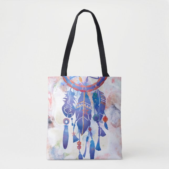 Bolsa Tote Blue Watercolor Dreamcatcher Modern Boho (Frente)