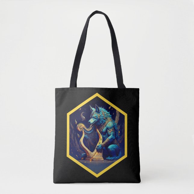Bolsa Tote Blue Werewolf Paying A Golden Harp (Frente)